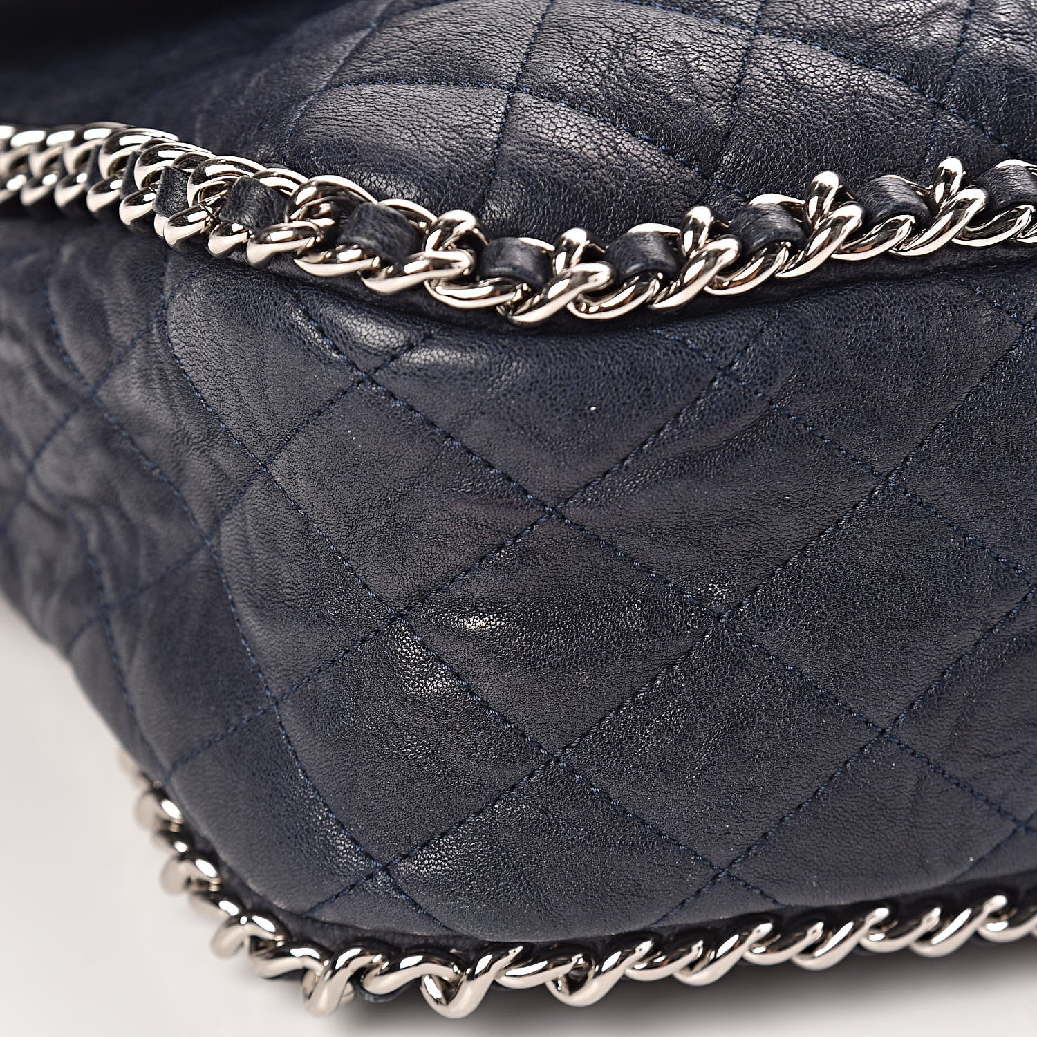 Chanel Washed Lambskin Quilted Chain Around Maxi Flap Dark Navy Blue 9 of 11