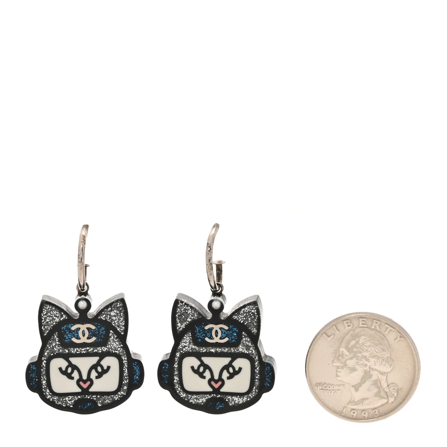 Resin Emoji Robot Cat Drop Earrings Black Silver Blue