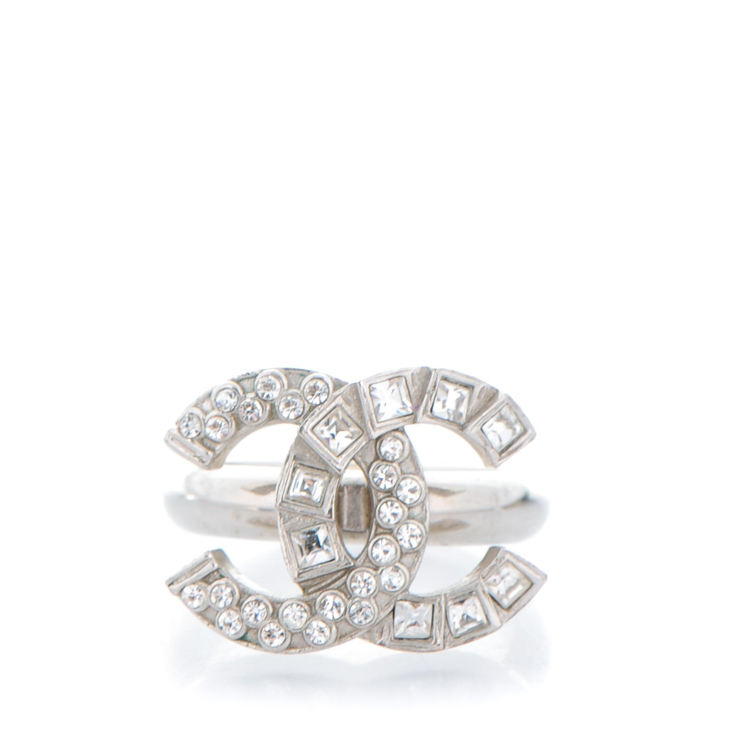 Chanel Baguette Crystal CC Ring 54 7 Silver 1 of 5