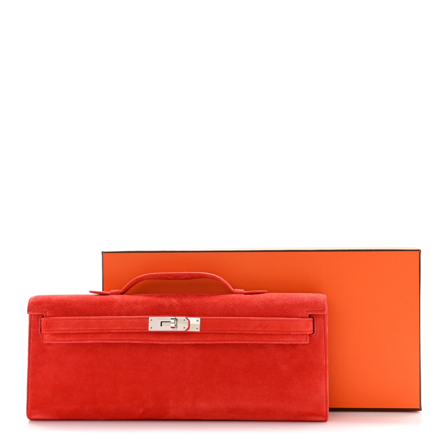 Veau Doblis Suede Kelly Cut Clutch Pochette Capucine