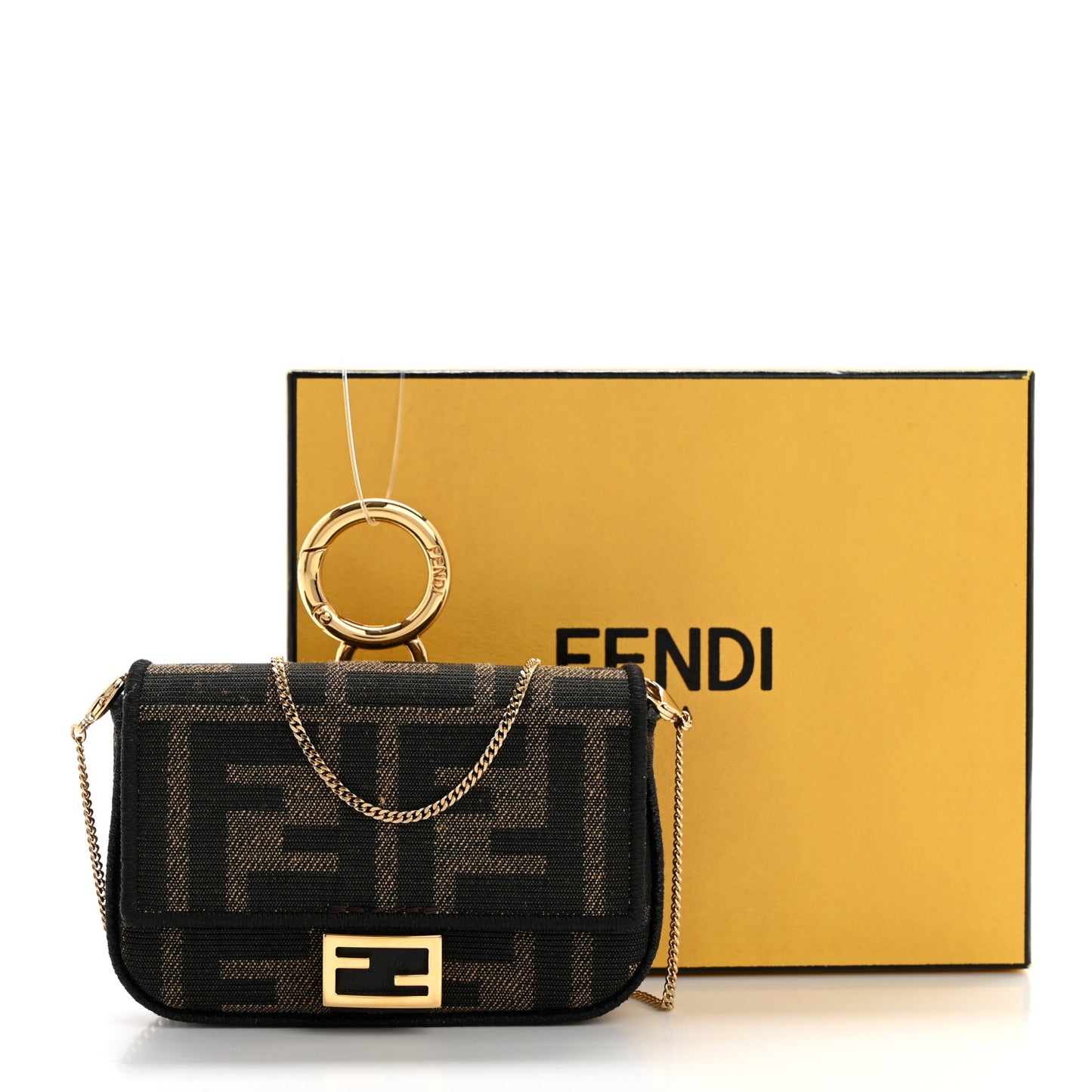 Fabric Jacquard FF 1974 Nano Baguette Charm Tobacco Moro Black