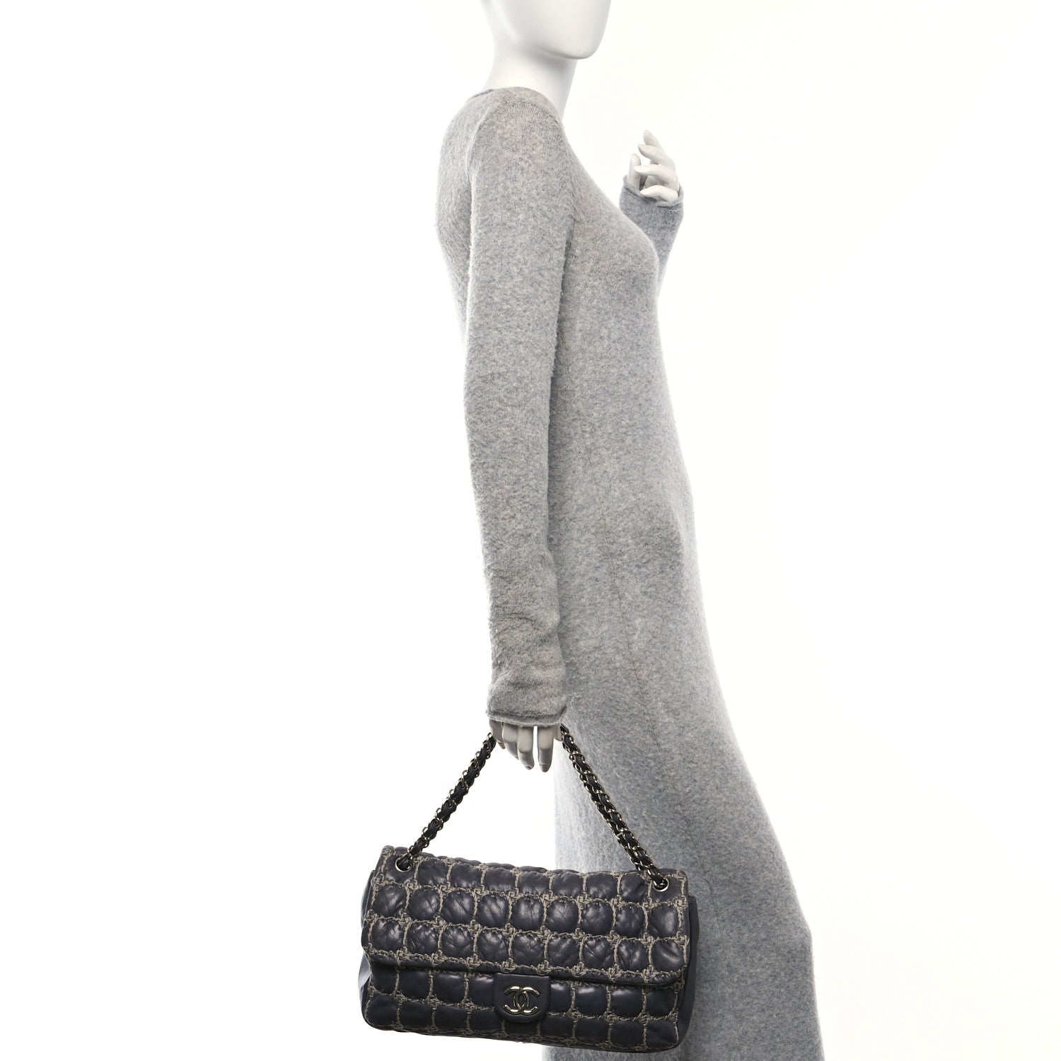 Chanel Lambskin Tweed Double Stitch Maxi Flap Grey 2 of 10