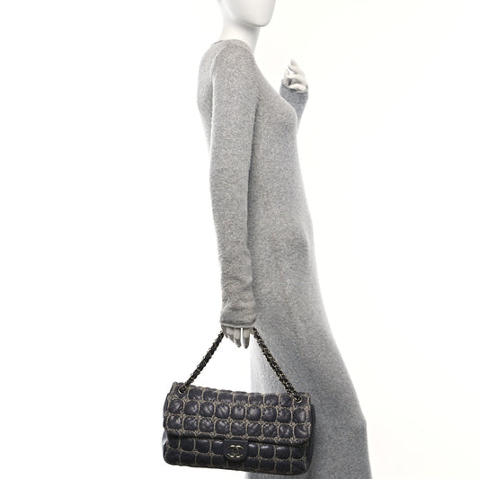 Lambskin Tweed Double Stitch Maxi Flap Grey