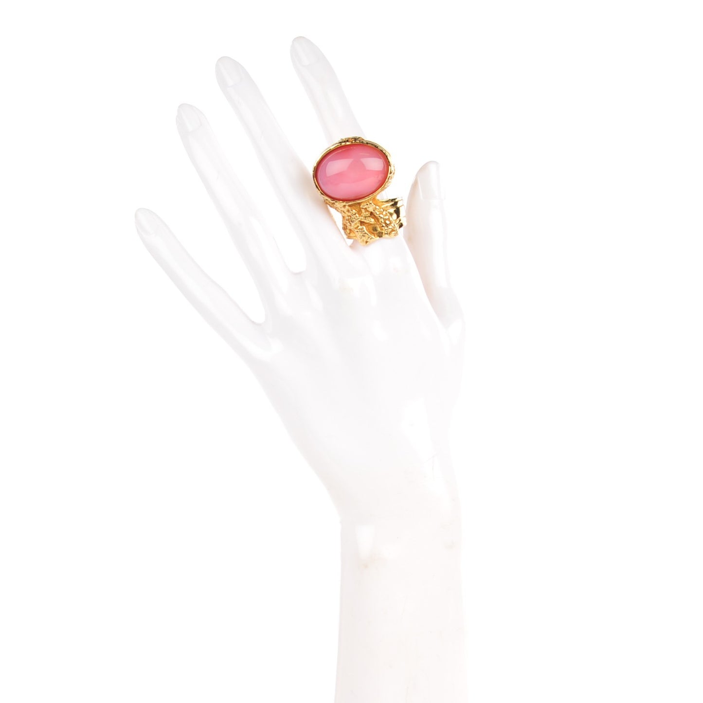 Glass Cabochon Arty Ovale Ring 8 Gold Pink