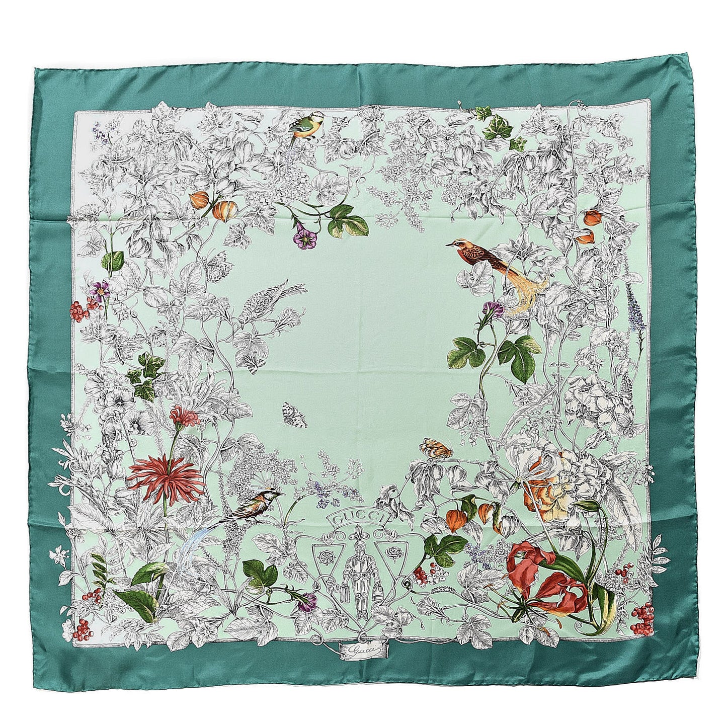 Silk Twill Wondergardenia Square Scarf Emerald
