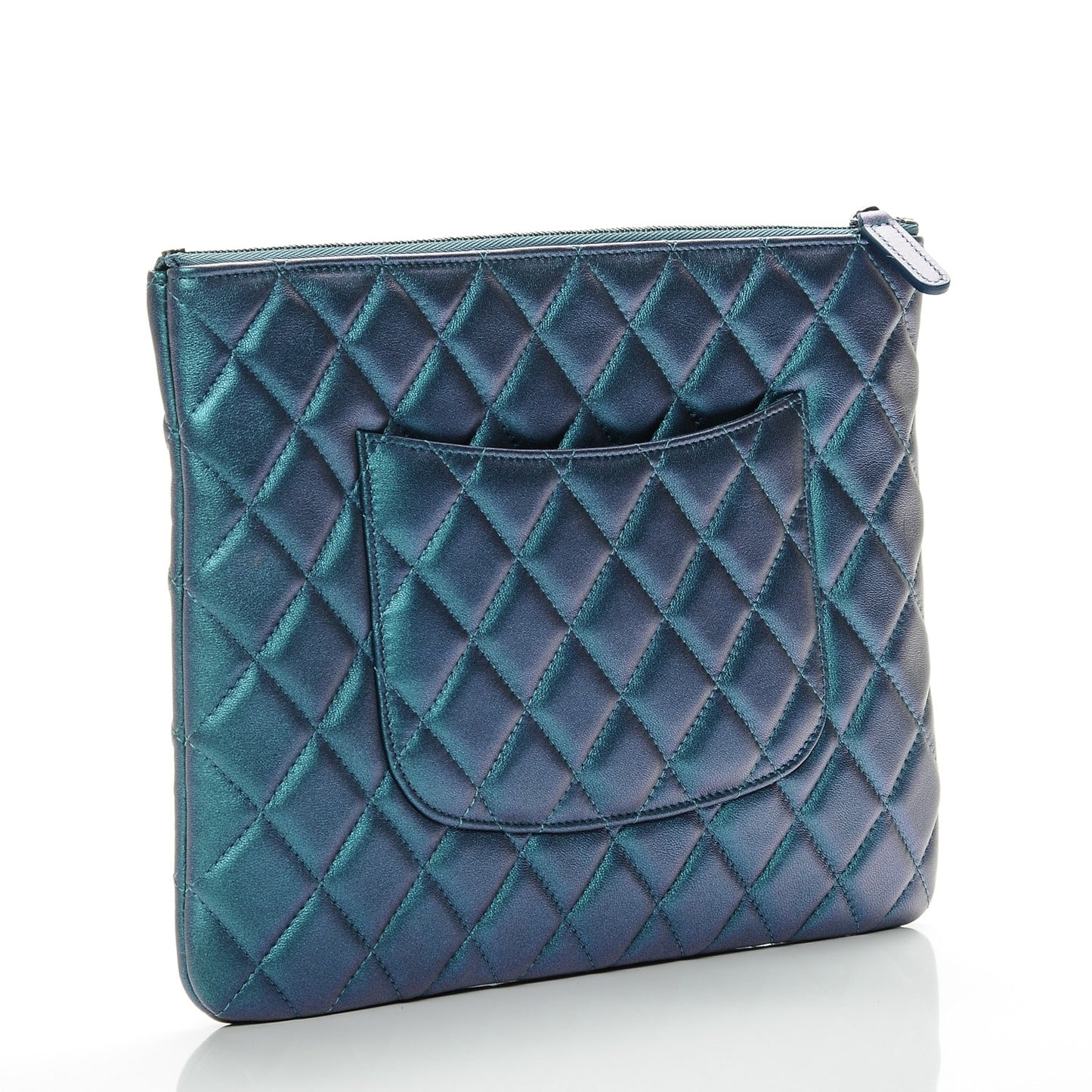 Iridescent Lambskin Quilted Medium Cosmetic Case Turquoise