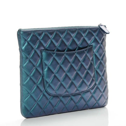 Chanel Iridescent Lambskin Quilted Medium Cosmetic Case Turquoise 3 of 8