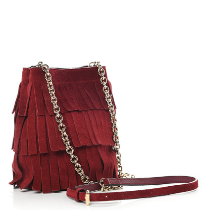 Burberry Suede Fringe Mini Bucket Bag Cherry 3 of 12