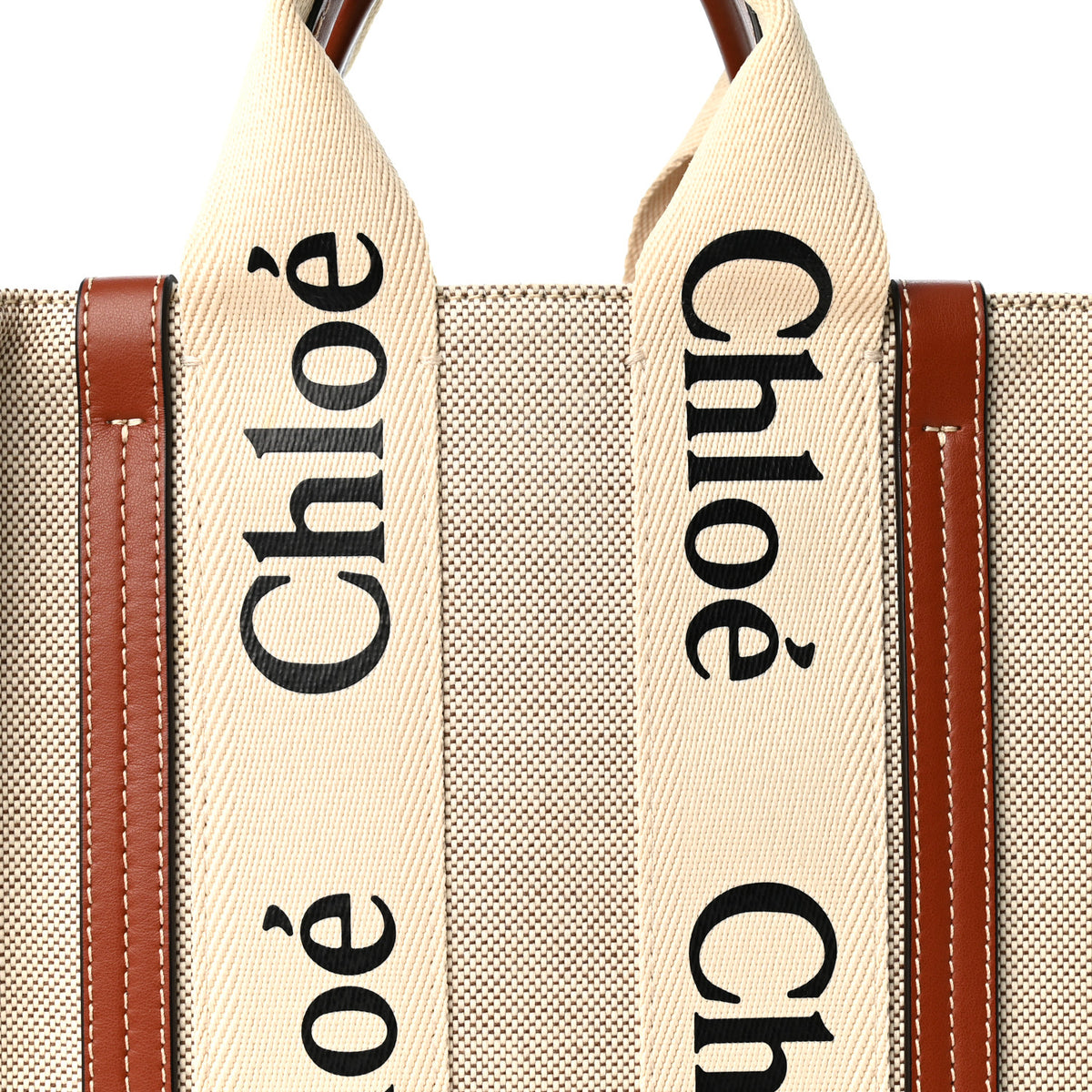 Chloe Cotton Calfskin Small Woody Ribbon Tote  White Brown 8 of 10