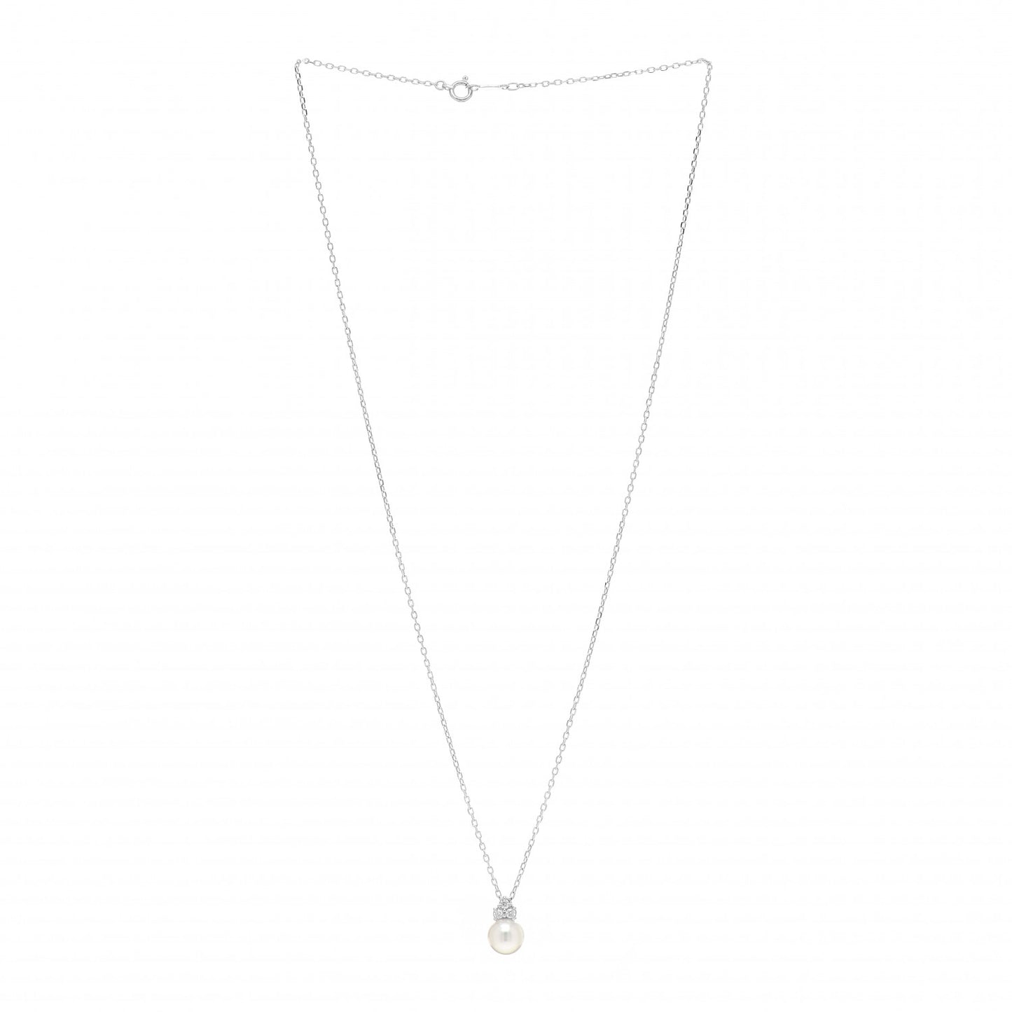 18K White Gold Diamond Akoya Pearl 7.5-8mm Drop Pendant Necklace