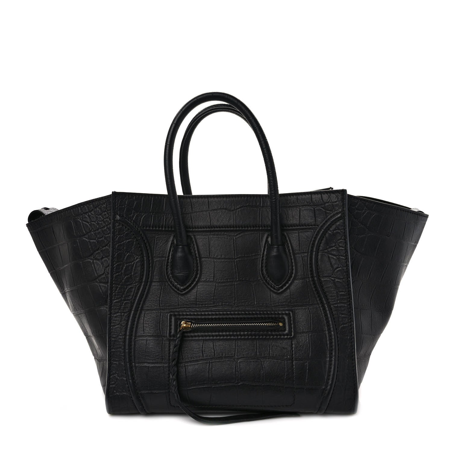 Celine Calfskin Crocodile Embossed Medium Phantom Luggage Black 1 of 10