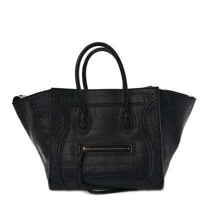 Celine Calfskin Crocodile Embossed Medium Phantom Luggage Black 1 of 10