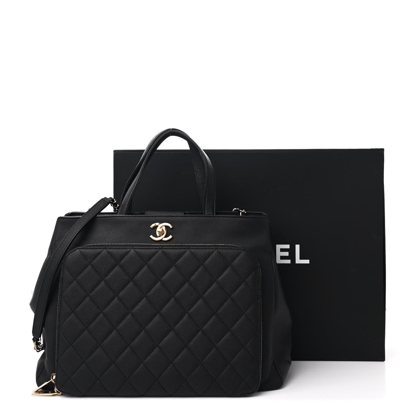 Caviar Quilted Large Business Affinity Shopping Bag Black