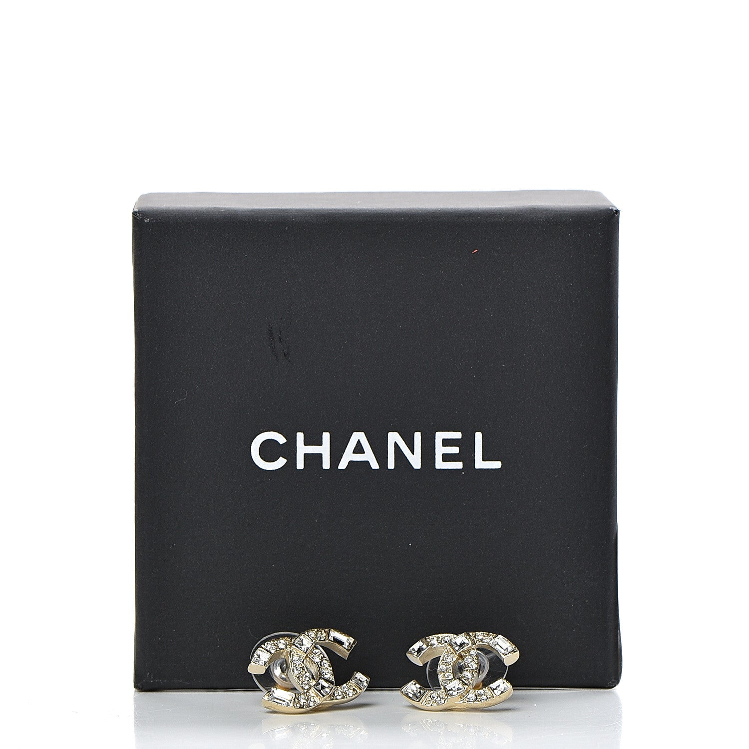 Chanel Crystal Baguette CC Earrings Gold 5 of 5