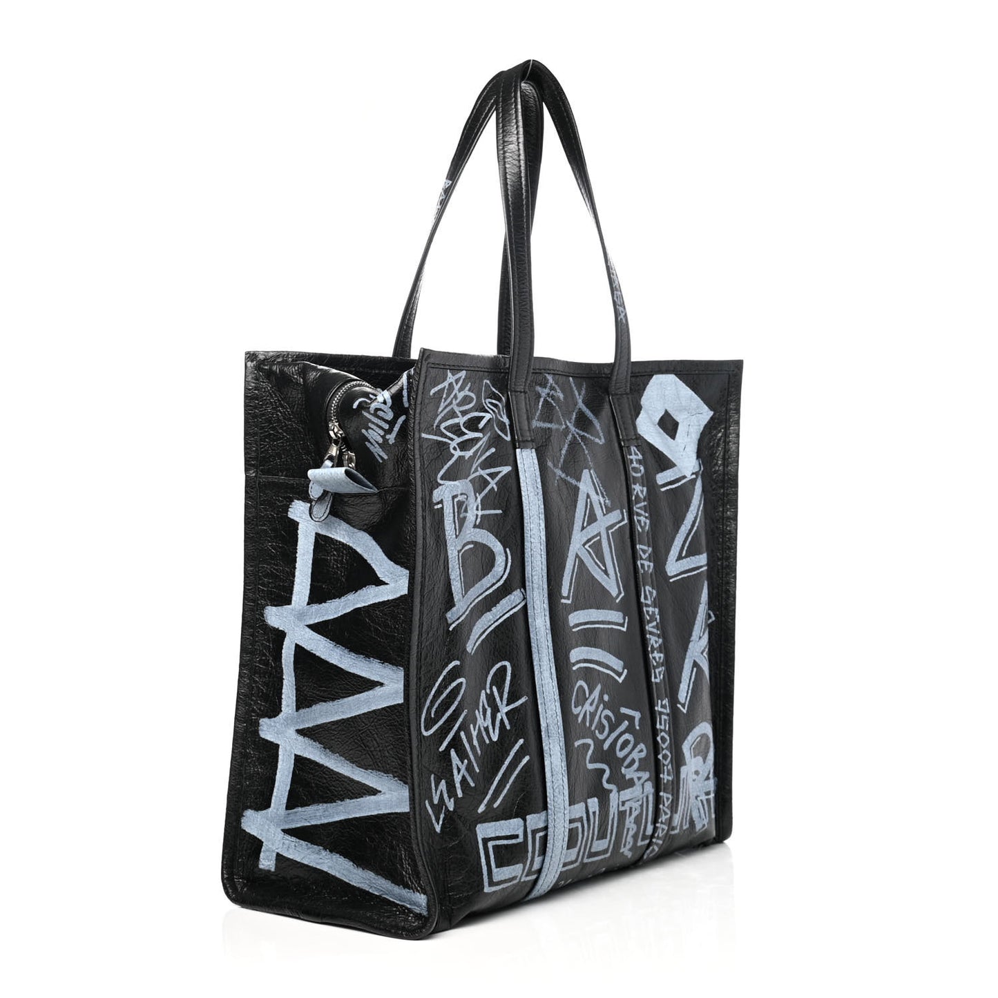 Agneau Arena Graffiti All Over Medium Bazar Shopper Tote Black White