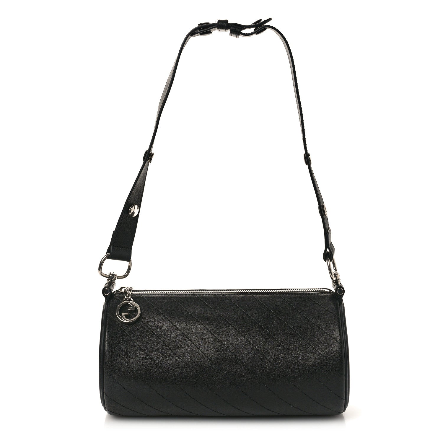 Gucci Sakai Be Green Calfskin Diagonal Stitched Mini Blondie Barrel Shoulder Bag Black 1 of 10
