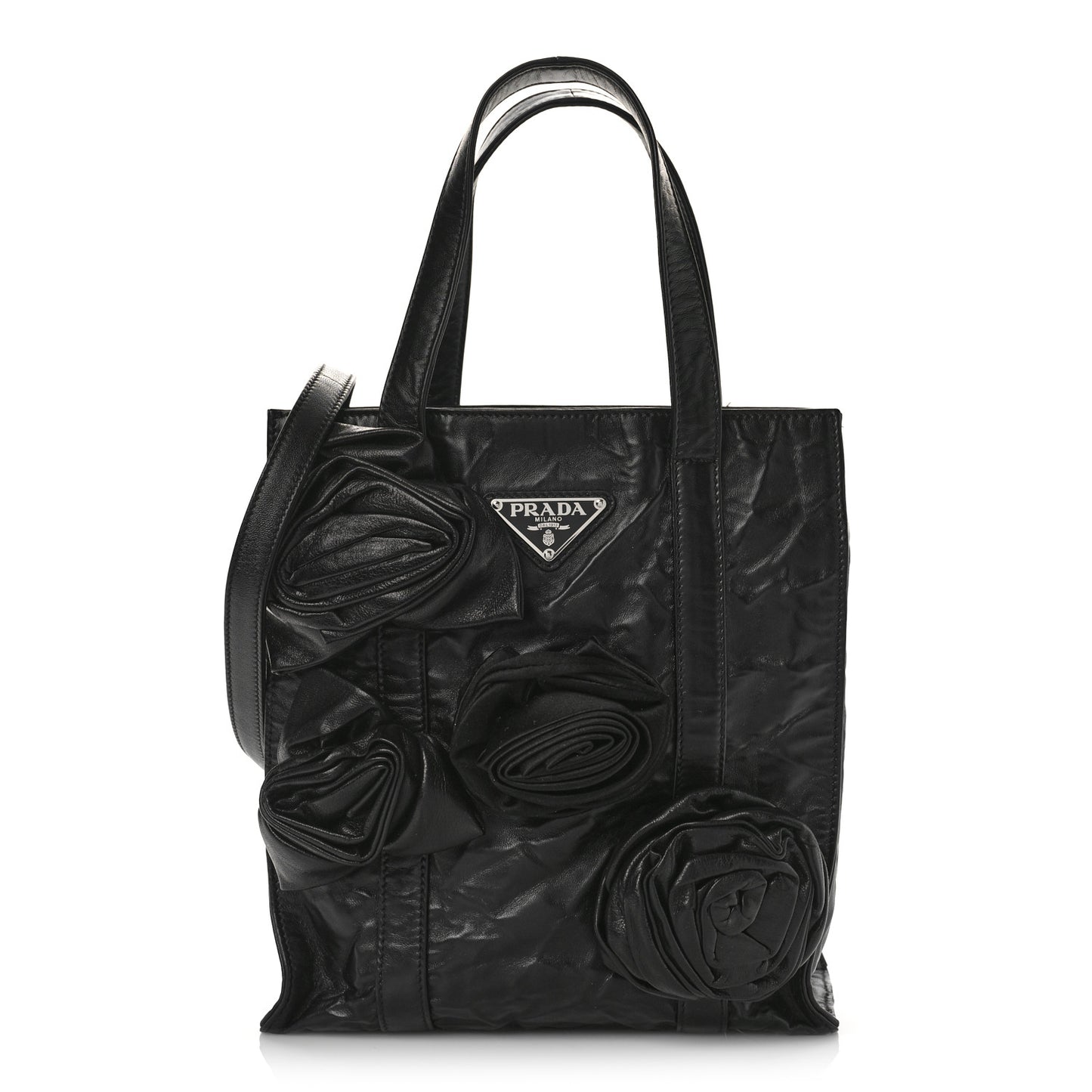 Nappa Antique Rosette Flower Mini Tote Bag Black