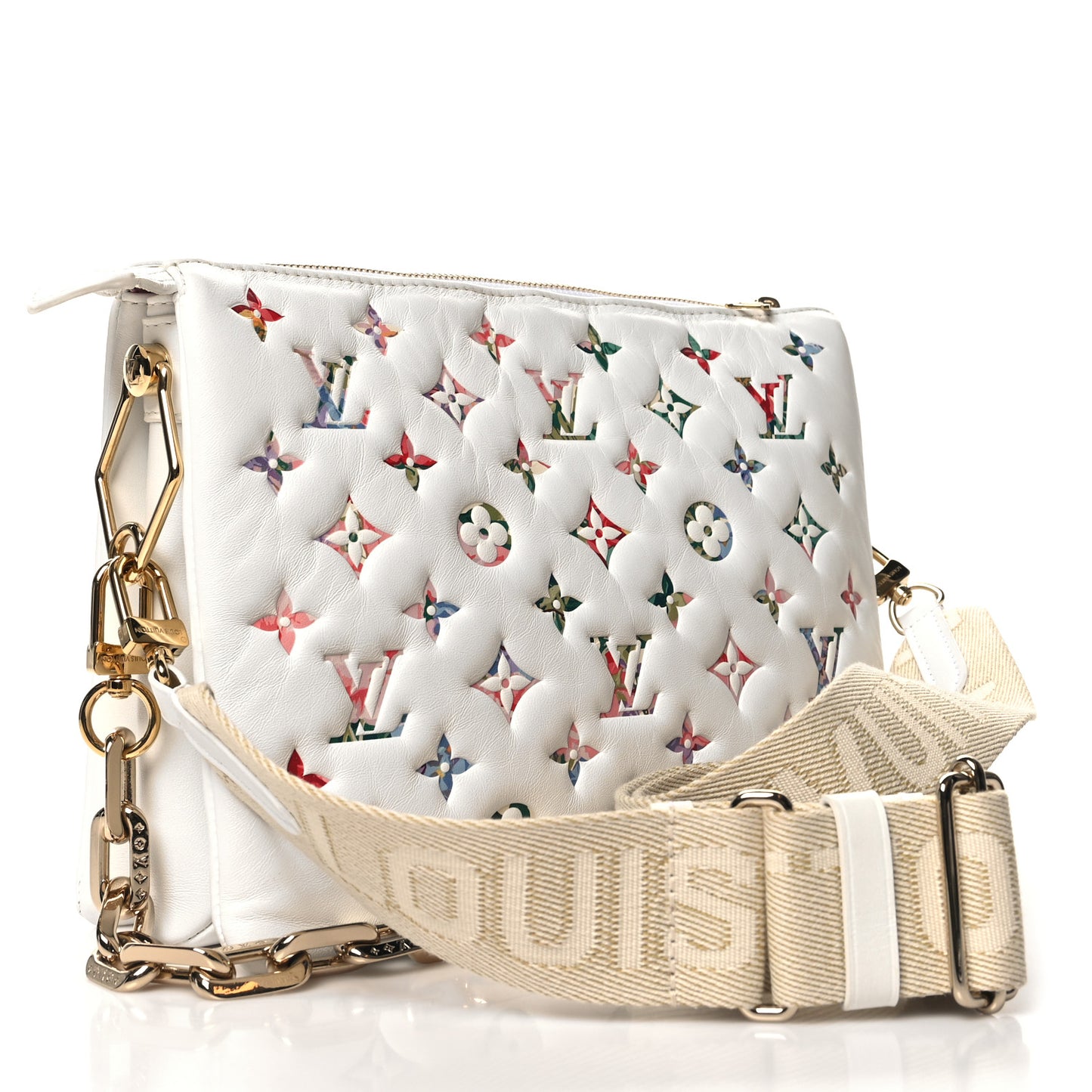 Lambskin Embossed Monogram LV Garden Coussin PM Cream