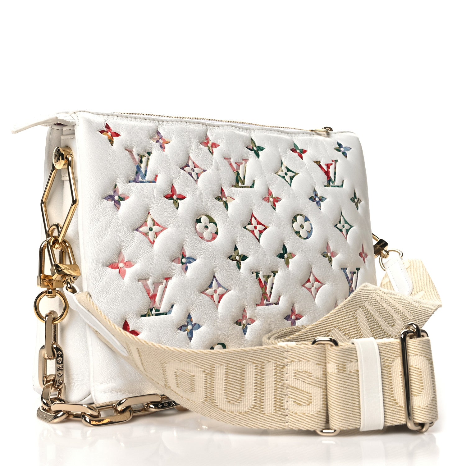 Louis Vuitton Lambskin Embossed Monogram LV Garden Coussin PM Cream 3 of 11