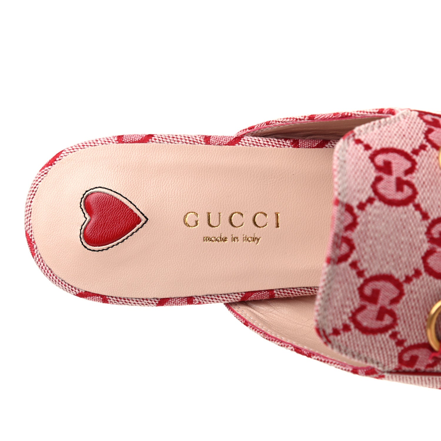 Gucci Canvas GG Monogram Horsebit Womens Princetown Slippers 36.5 Gardenia Hibiscus Red 6 of 7