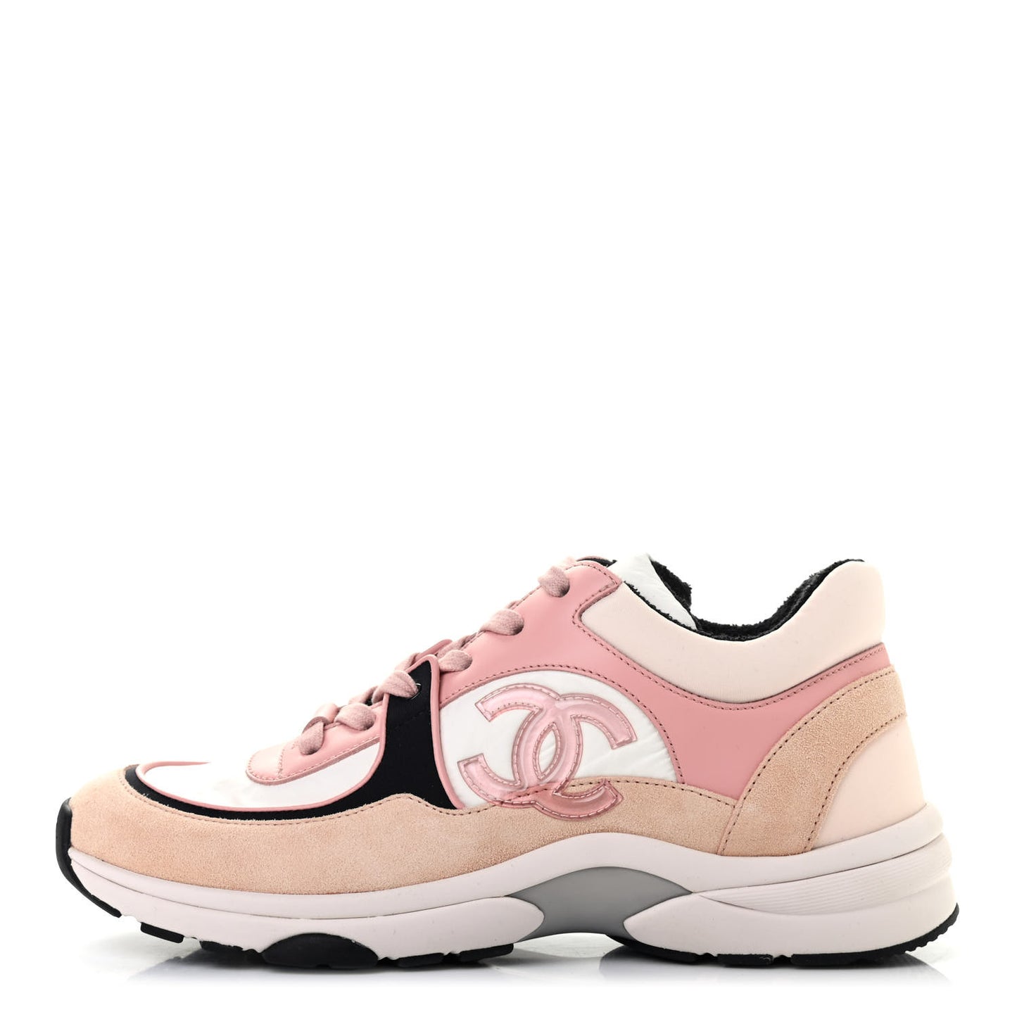 Nylon Lambskin Suede Calfskin CC Sneakers 38.5 Pink White Black