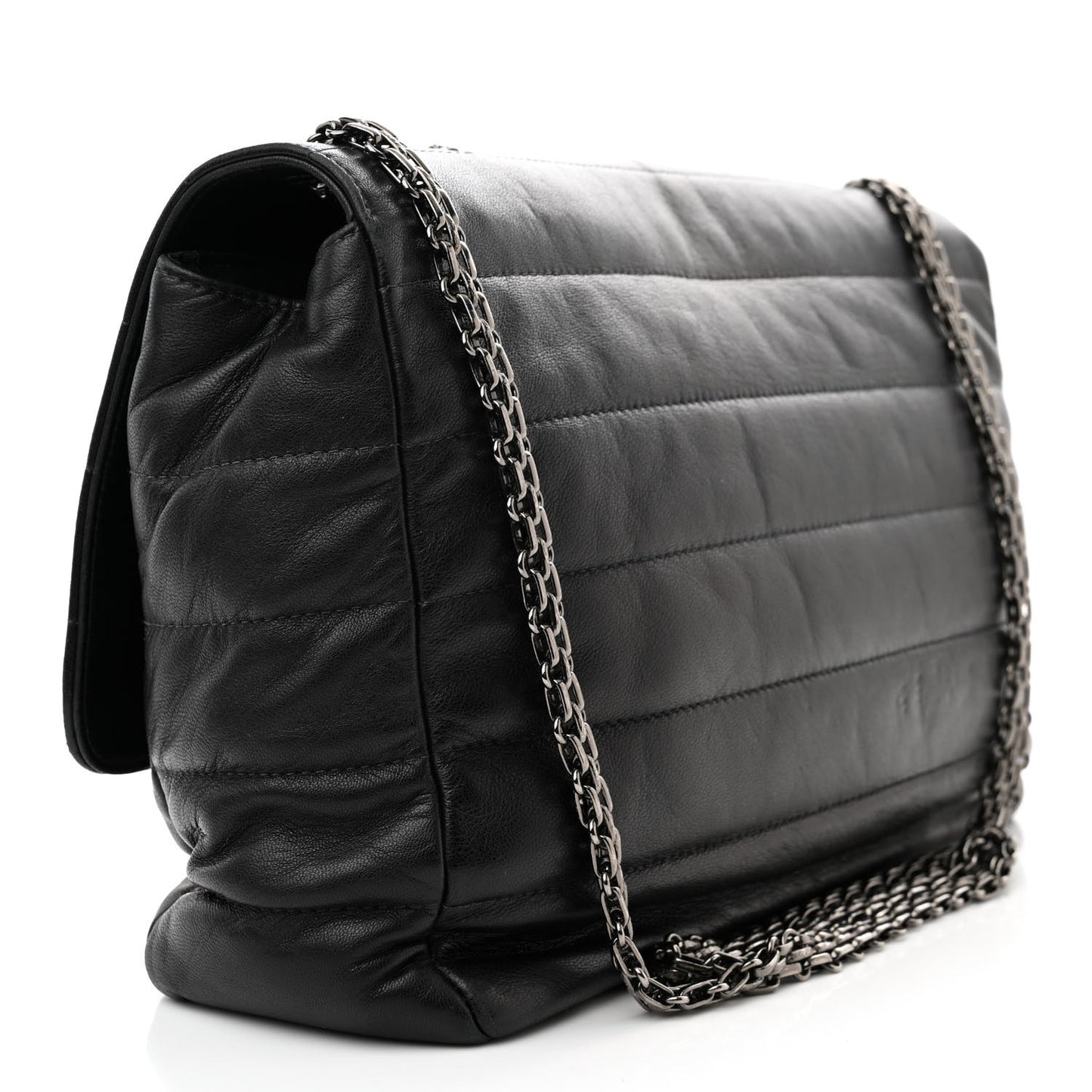 Lambskin Horizontal Quilt Jumbo Mademoiselle Flap Black