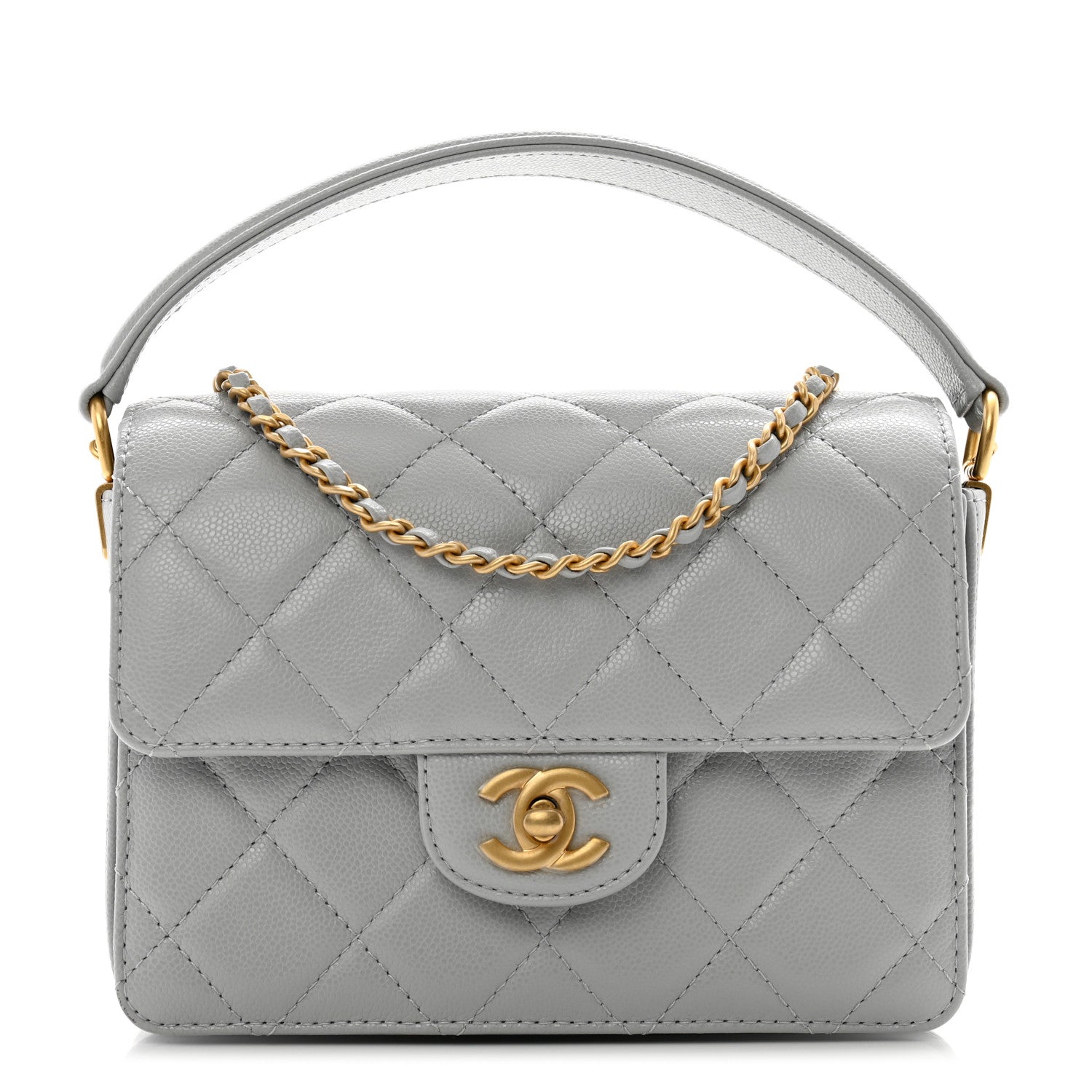 Chanel Shiny Caviar Quilted Mini Top Handle Flap Bag Grey 1 of 11