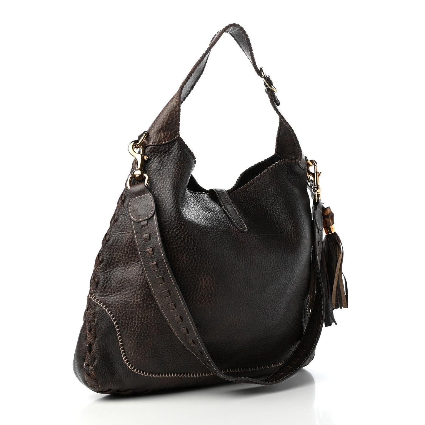 Calfskin Large New Jackie Shoulder Bag Dark Brown