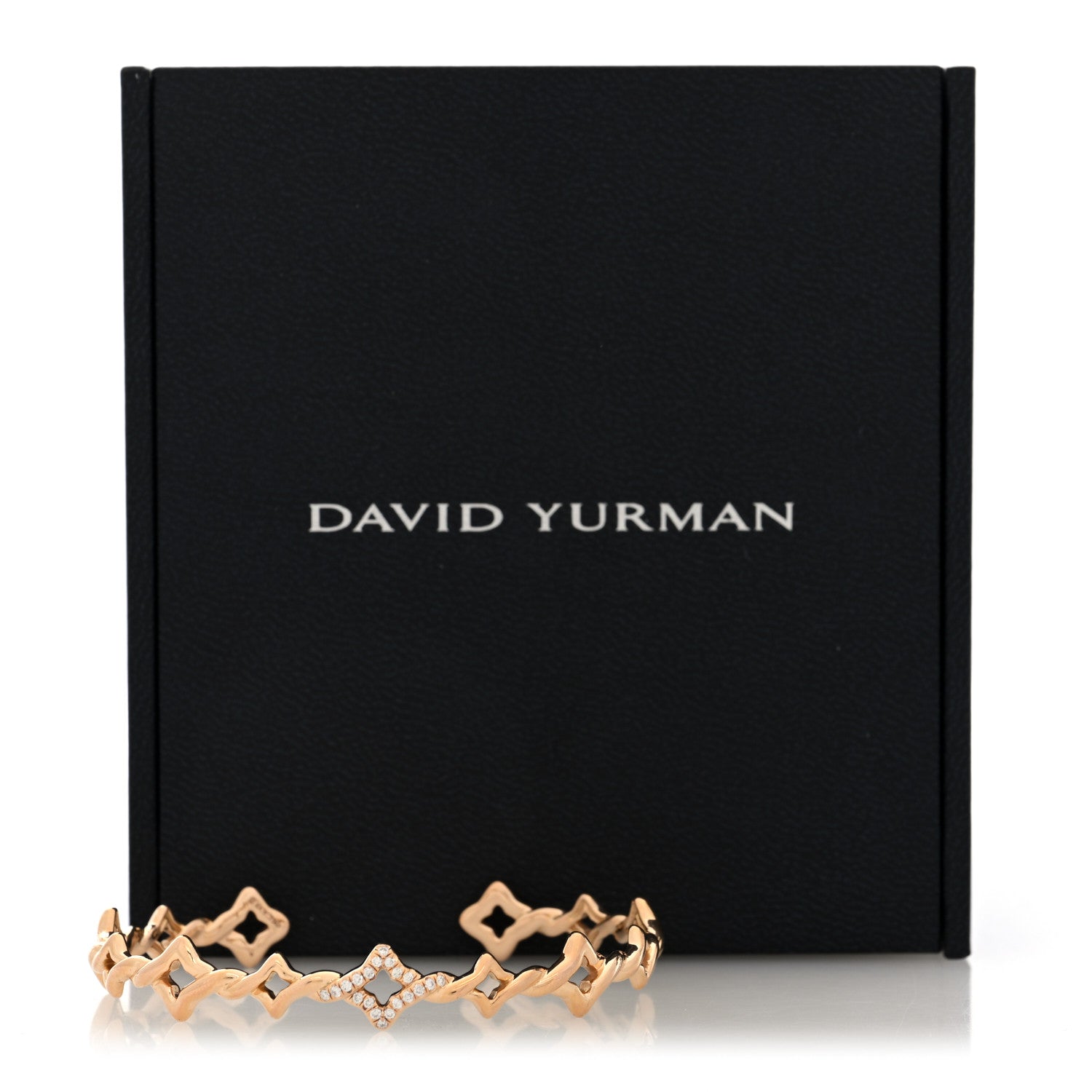 David Yurman 18K Rose Gold Diamond Venetian Quatrefoil Single Row Cuff Bracelet 4 of 4