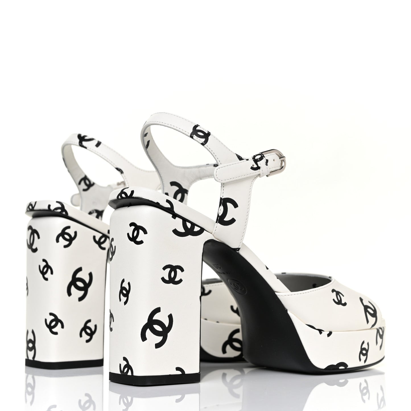 Printed Lambskin Coco Beach Platform Sandals 39 White Black
