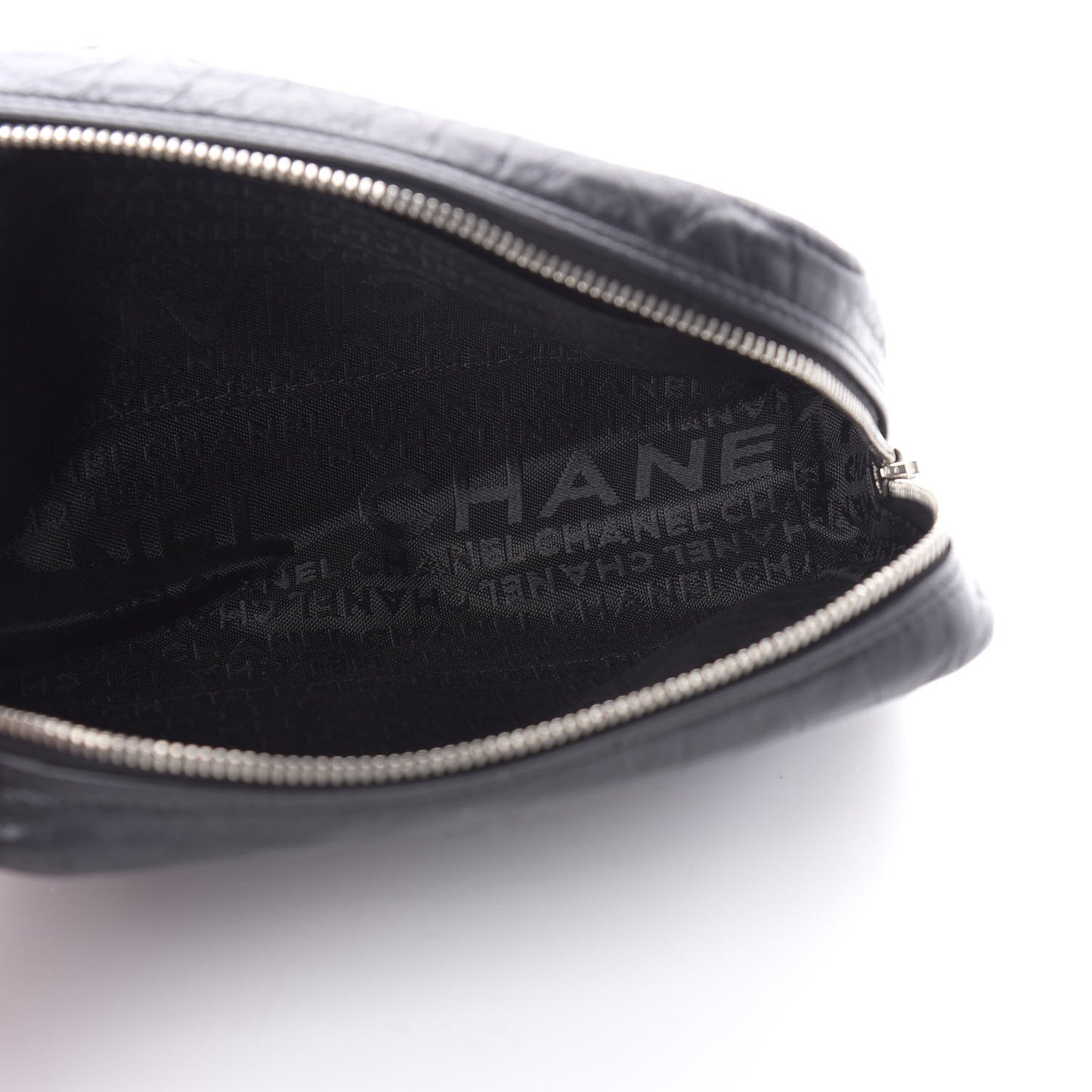 Aged Calfskin Quilted Cambon Cosmetic Case Black