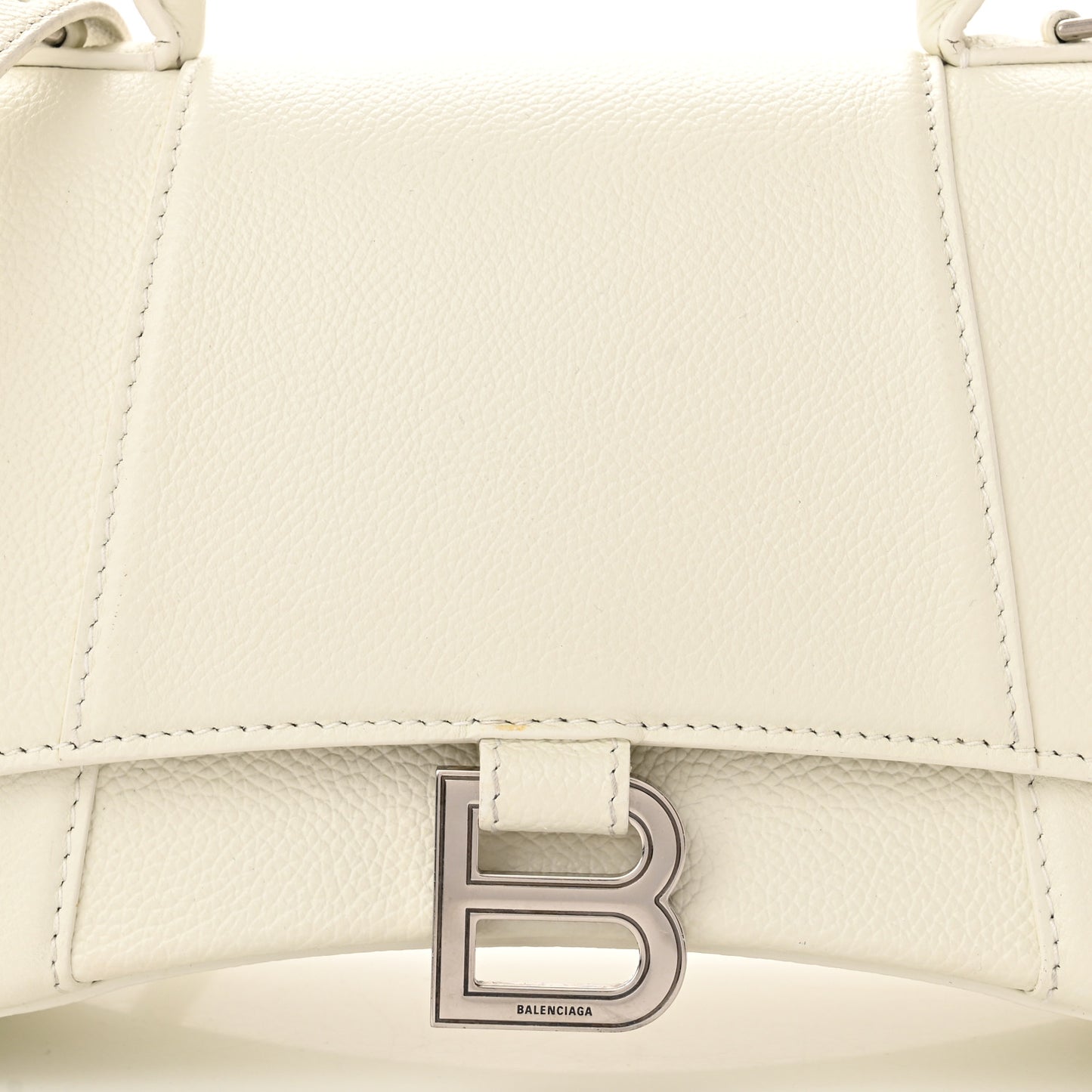 Grained Calfskin Small Hourglass Top Handle Bag White