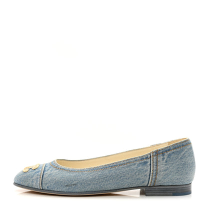 Chanel Denim CC Cap Toe Ballerina Flats 38 Light Blue 1 of 8