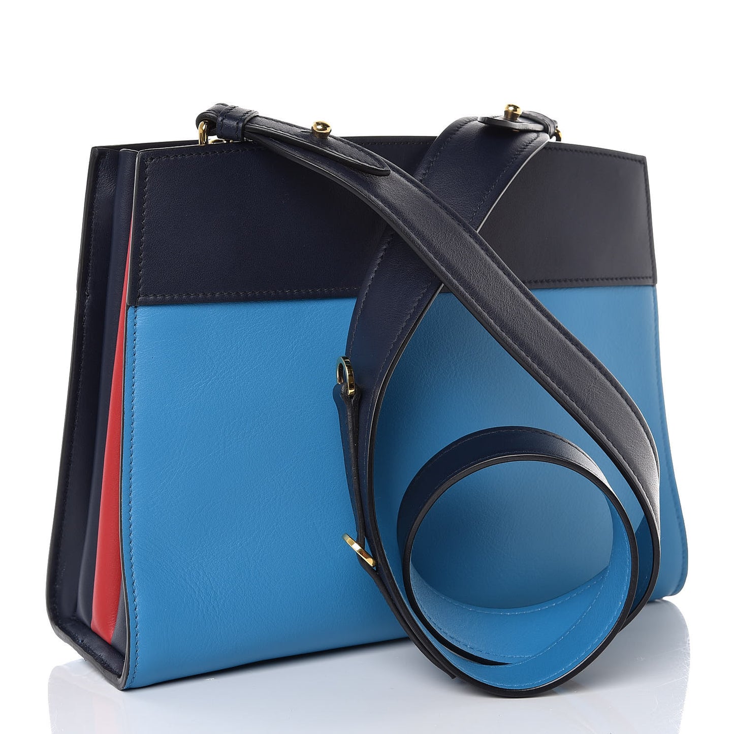 City Calf Colorblock Bibliotheque Shoulder Bag Celeste Baltico