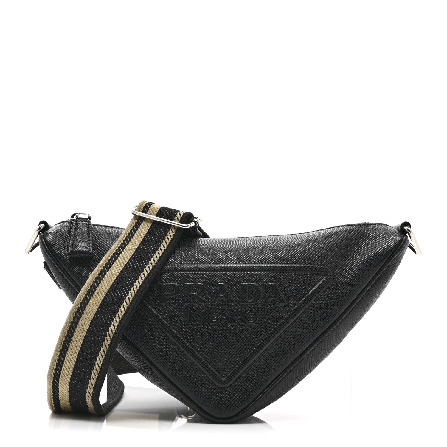 Prada Saffiano Cuir Triangle Logo Embossed Triangle Shoulder Bag Black 1 of 18