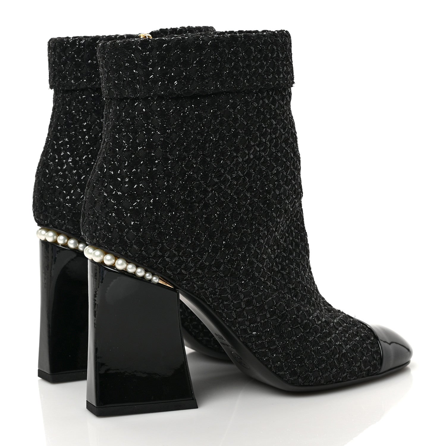 Chanel Tweed Pearl Cap Toe Boots 39.5 Black 4 of 9