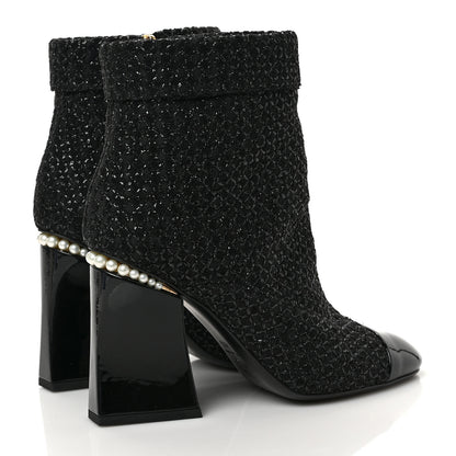 Chanel Tweed Pearl Cap Toe Boots 39.5 Black 4 of 9