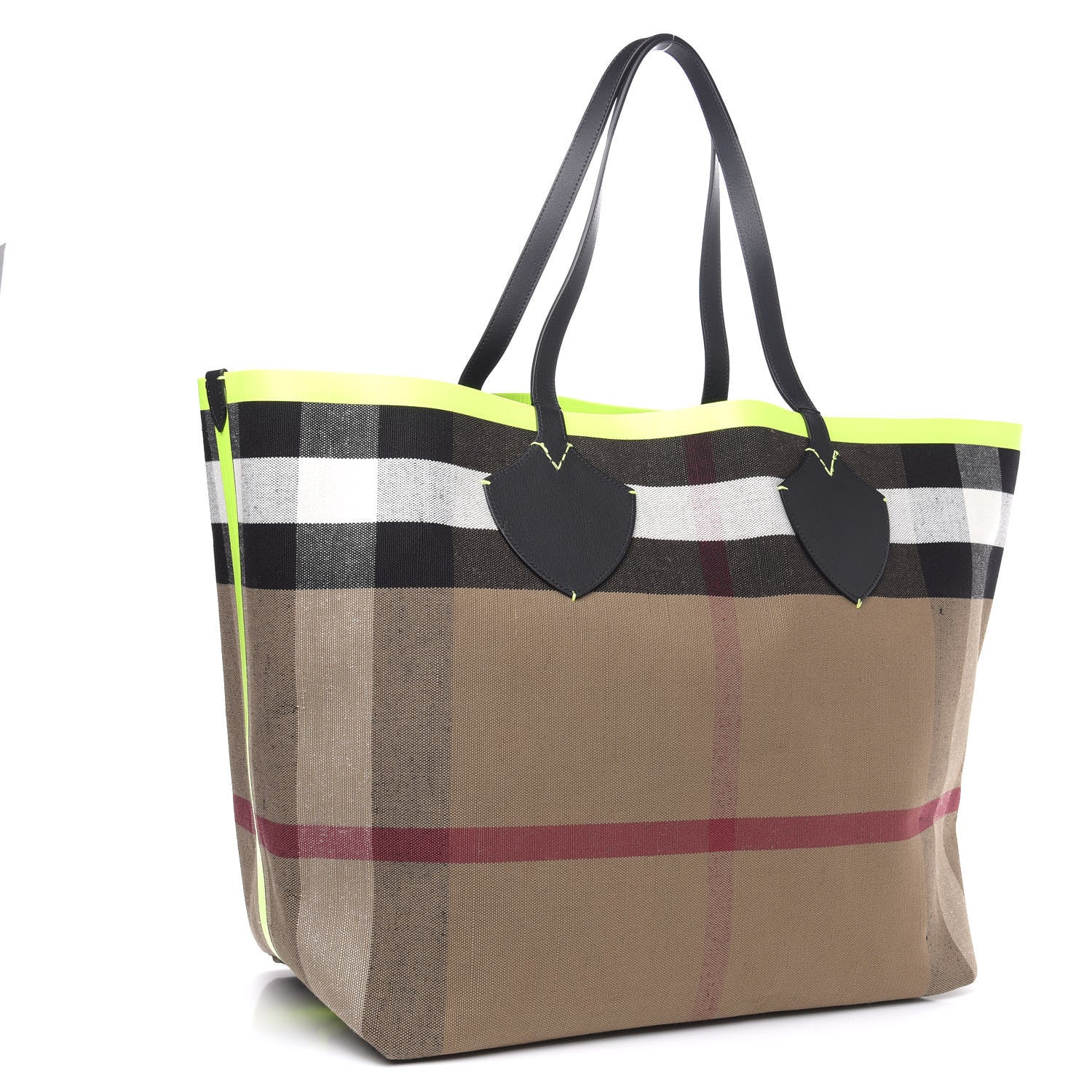 Burberry Canvas Mega Check Extra Large The Giant Reversible Tote Black Neon Yellow 4 of 18