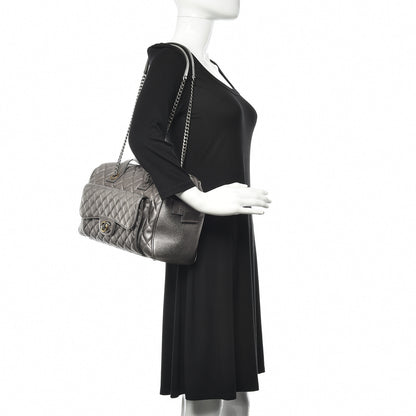 Chanel Metallic Grained Calfskin Quilted Large Casual Pocket Bowling Bag Silver 2 of 12