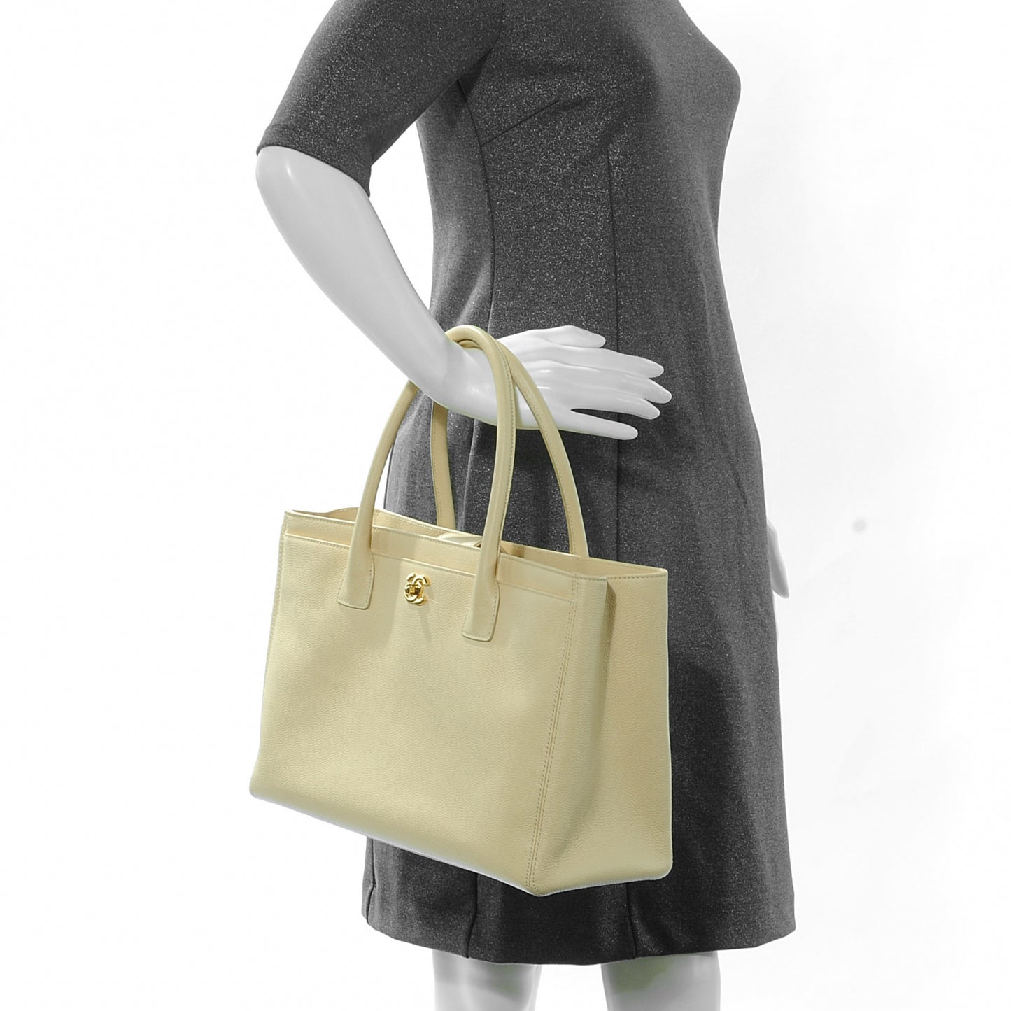Calfskin Cerf Executive Shopper Tote Beige Clair