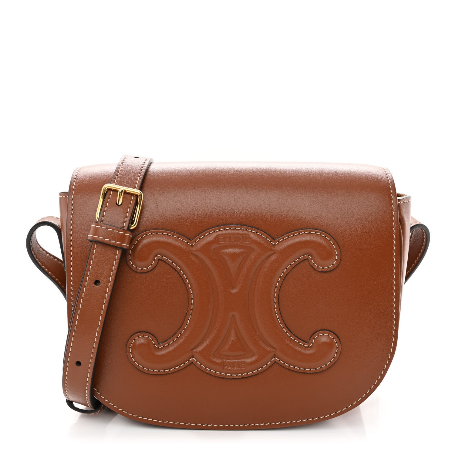 Celine Smooth Calfskin Cuir Triomphe Folco Crossbody Bag Tan 1 of 13