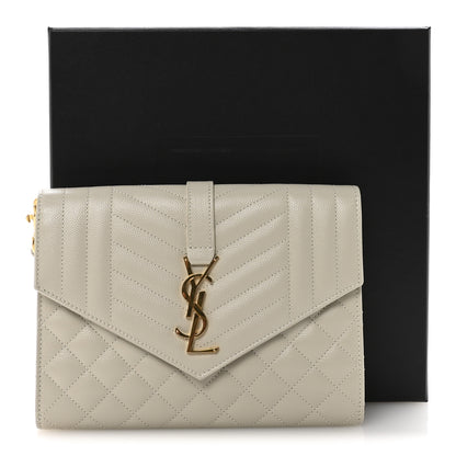 Saint Laurent Grain De Poudre Textured Mixed Matelasse Triquilt Monogram Clutch Crema Soft 7 of 7
