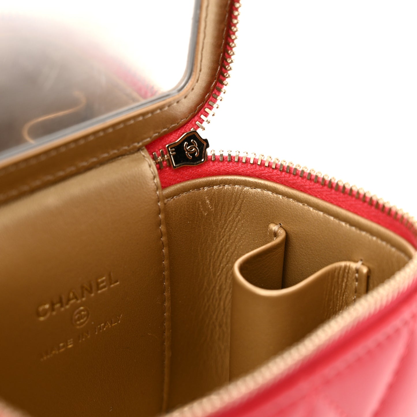 Lambskin Quilted Pearl Crush Mini Vanity Case With Chain Red