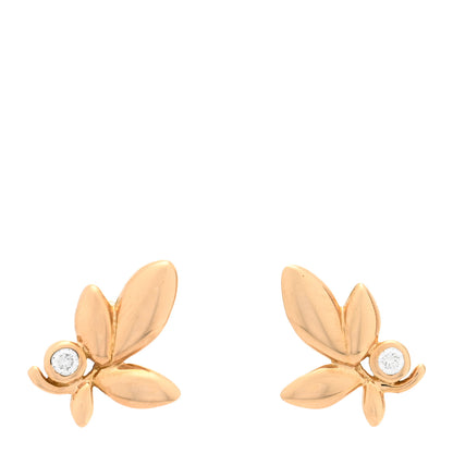 Tiffany 18K Rose Gold Diamond Paloma Picasso Olive Leaf Earrings 1 of 5