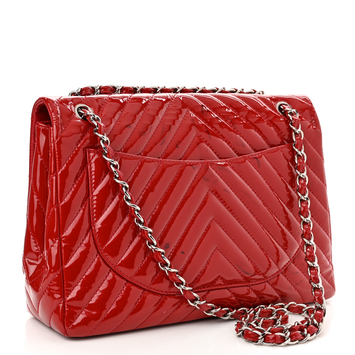 Chanel Patent Chevron Quilted Maxi Single Flap Red 3 of 12