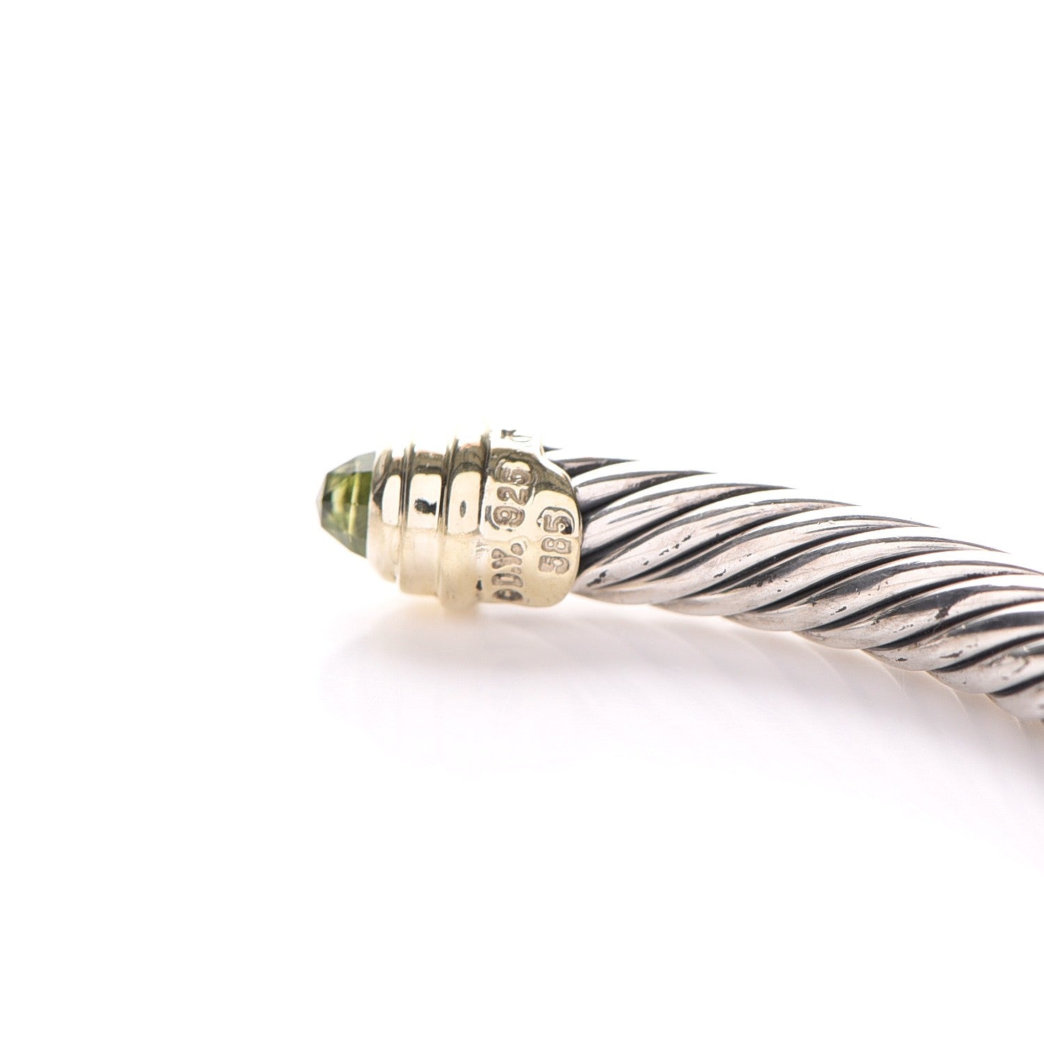 David Yurman Sterling Silver 14K Yellow Gold Peridot 5mm Cable Classics Bracelet 4 of 4