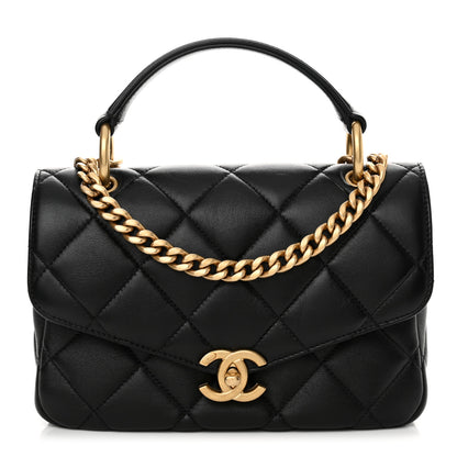 Chanel Lambskin Quilted Top Handle Flap Black 1 of 11