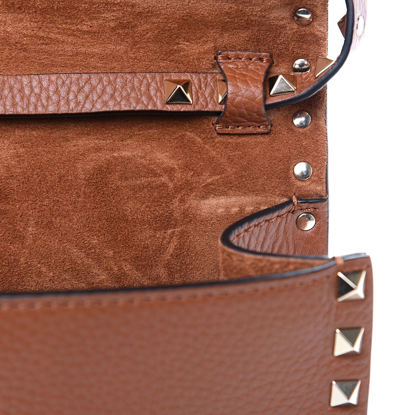 Pebbled Calfskin Medium Rockstud Flip Lock Crossbody Bag Bright Cognac