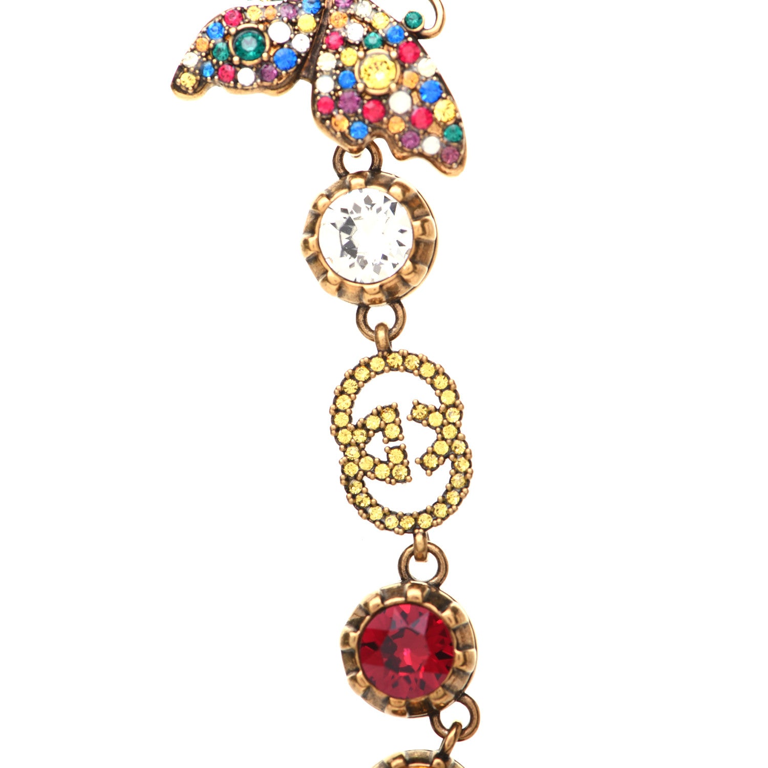 Gucci Crystal Butterfly Necklace Aged Gold Multicolor 5 of 7