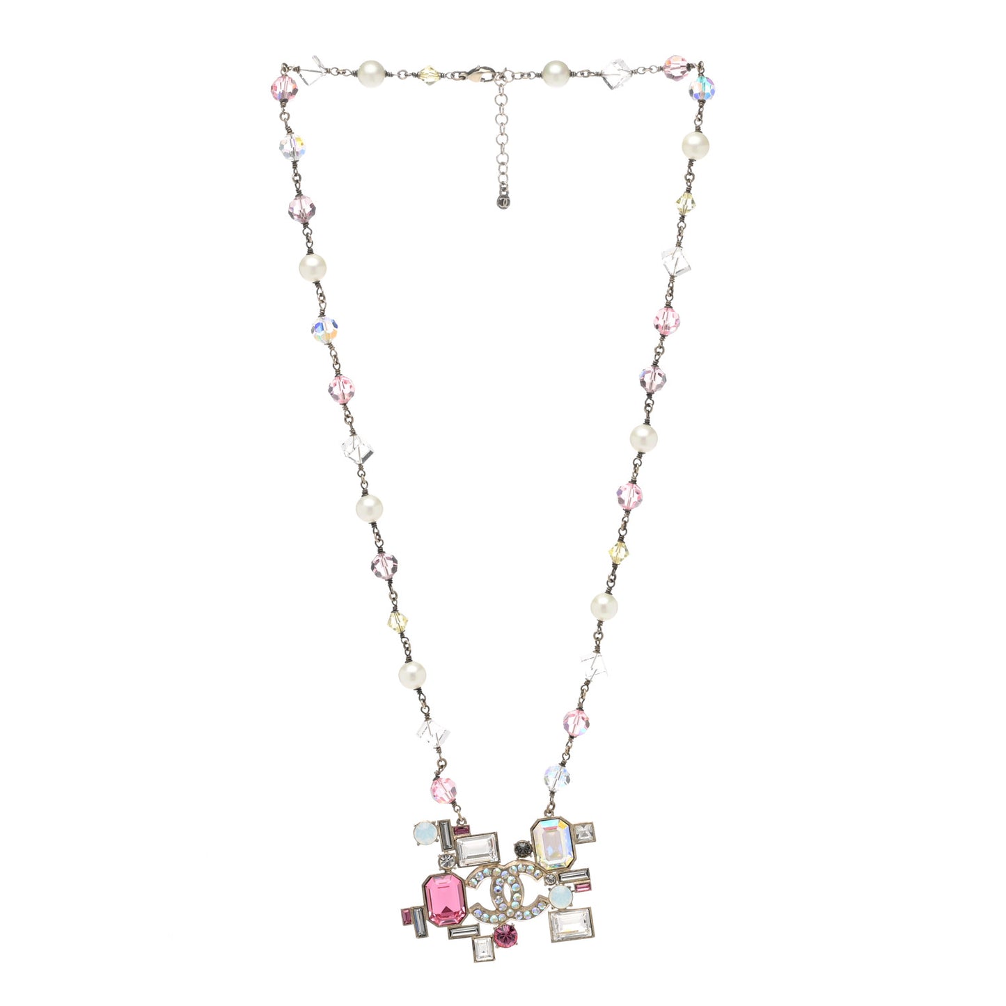 Baguette Crystal Large CC Necklace Pink